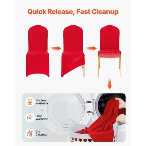 VEVOR Stuhlhussen Stuhlbezug 50 Stk. waschbarer & abnehmbarer Stuhlüberzug aus Polyester-Spandex für Hochzeitsfeiern Esszimmerbankette Restaurant, passend für Stühle (51 x 45 x 95 cm) Rot – Bild 4