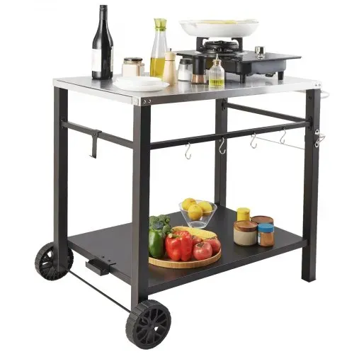 VEVOR Servierwagen Küchenwagen 100 x 64 x 83,5 cm Outdoor-Grill-Esswagen mit Doppelter Ablage, Beweglicher Grilltisch für die Zubereitung von Speisen, Multifunktionale Tischplatte aus Edelstahl – Bild 8