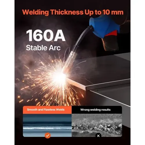 VEVOR MIG-Schweißgerät, 160 A Welder, synergetische MIG-Schweißmaschine, 4-in-1-Gas/MIG/MMA/Lift TIG-Mehrprozess-Schweißer mit IGBT-Wechselrichtertechnologie und LCD-Bildschirmanzeige – Bild 2