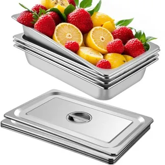 VEVOR Edelstahl Behälter 4 Stück, Speisebehälter Essens Behälter mit Deckel, Antihaft Teller, 53,7 x 33 x 9,5 cm, kommerzieller Warmhaltebehälter für Speisen, Torten, Aufläufe, Hotelpfanne Tisch Food VEVOR Edelstahl Behälter 4 Stück, Speisebehälter Essens Behälter mit Deckel, Antihaft Teller, 53,7 x 33 x 9,5 cm, kommerzieller Warmhaltebehälter für Speisen, Torten, Aufläufe, Hotelpfanne Tisch Food