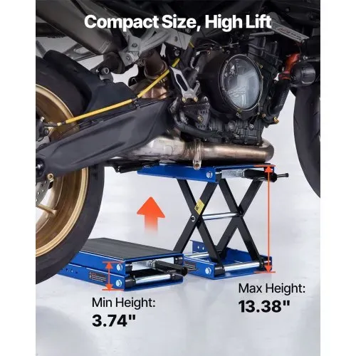 VEVOR Motorradheber 499 kg Tragkraft Motorradhebebühne mit Breiter Auflagefläche Sicherheitsbolzen 95-340 mm Höhenverstellbar Scherenheber aus Stahl für Straßenmotorräder Cruiser Schwarz Blau – Bild 2