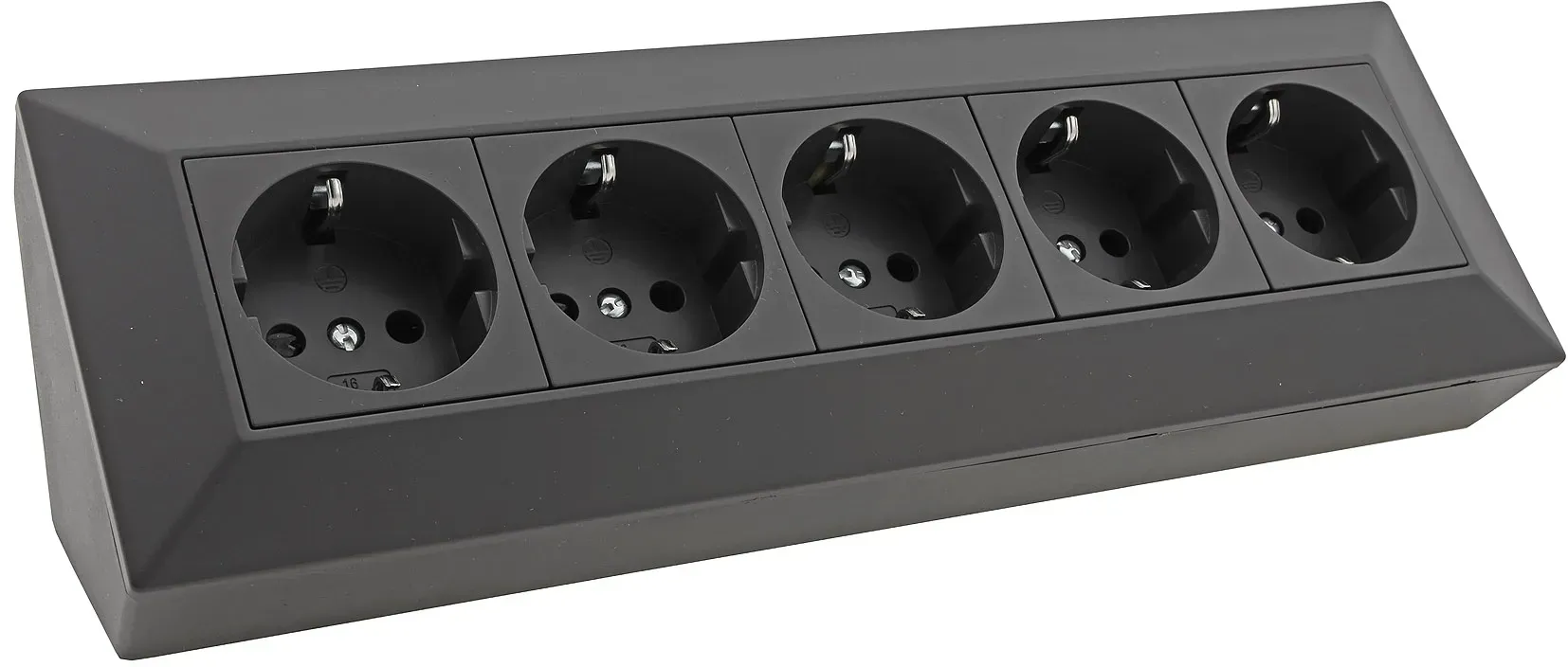 5-fach Steckdosenblock, schwarz 250V~/ 16A, Aufbaumontage 5-fach Steckdosenblock, schwarz 250V~/ 16A, Aufbaumontage