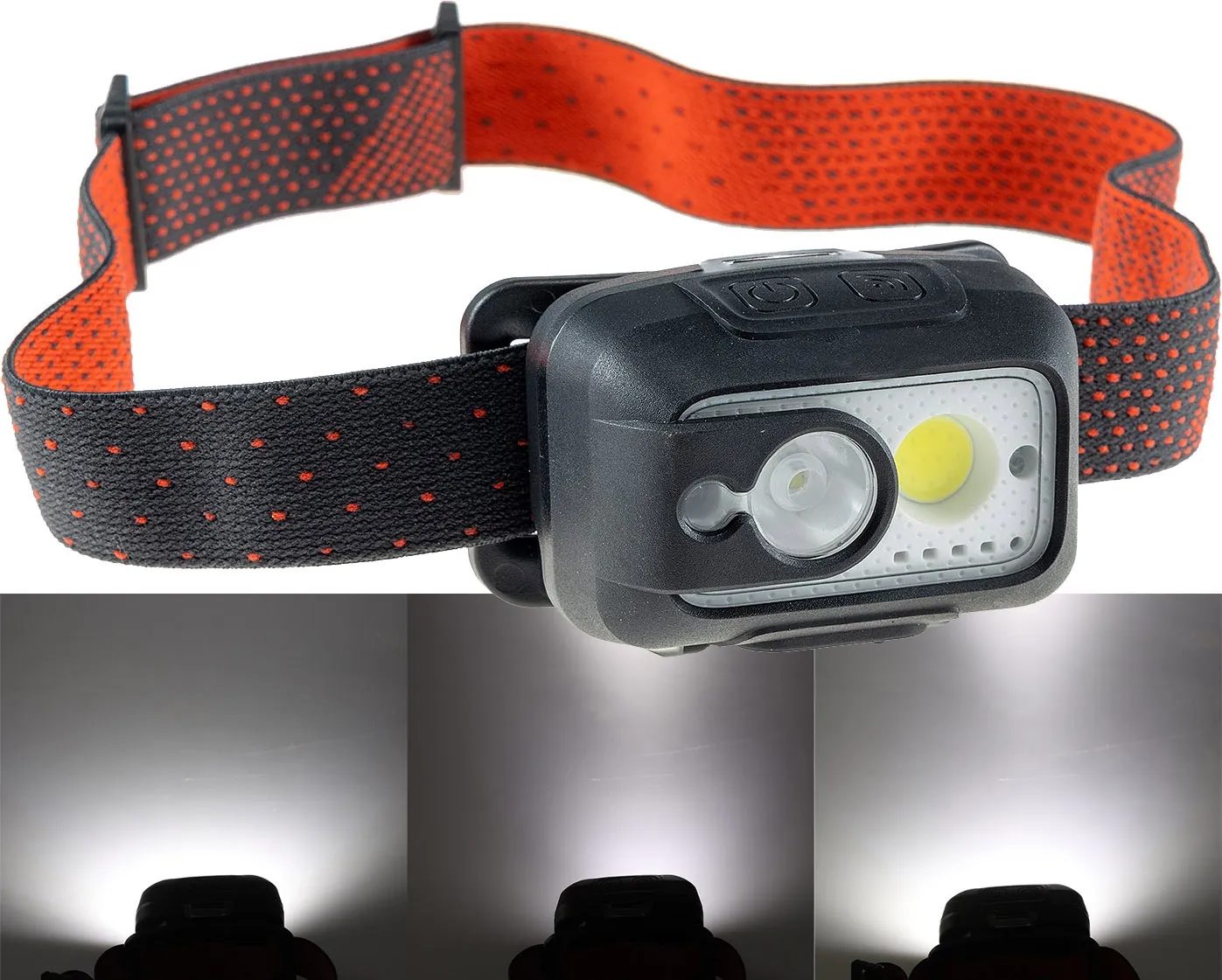 LED Akku-Stirnlampe 6W+3W mit Gestensteuerung LED Akku-Stirnlampe 6W+3W mit Gestensteuerung