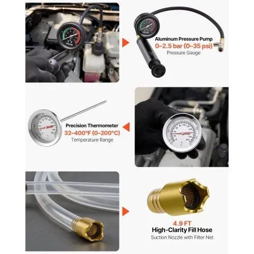 VEVOR Kühlmitteldruckprüfer-Set 47-tlg. Kühlwasser Befüllgerät mit 3 Metalladaptern, universelle Passform, Druckprüfwerkzeug für Kfz-Kühlsysteme, mit Druckpumpe und Aluminium-Kunststoff-Füller – Bild 5