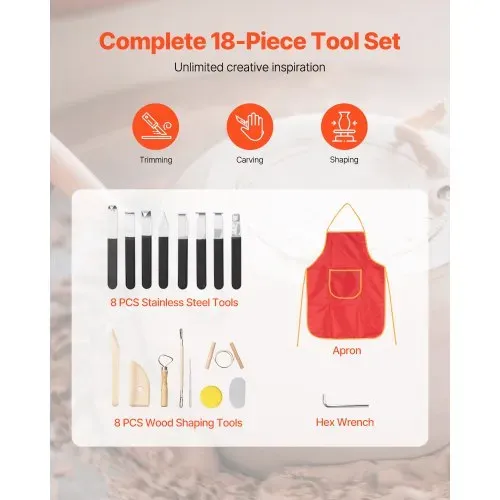 VEVOR Töpferscheibe 28 cm Keramik Rad Maschine Tonmaschine, Drehzahlregelung 60–300 U/min per Fußpedal Abnehmbares Becken Verstellbarer Hubfuß Komplettes Zubehör DIY-Projekte Weiß – Bild 5