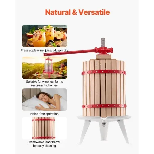 VEVOR Obstweinpresse Obstmühle (18 L) mit Massivholzkorb mit 8 Blöcken, robuster manueller Entsafter, Apfelweinpresse Apfelpresse Traubenpresse Olivenölpresse mit Griff, Saftpresse für Küche – Bild 5