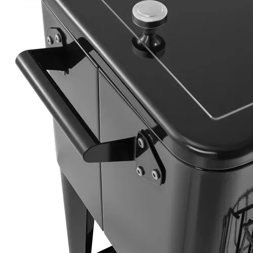 VEVOR Kühlwagen Getränkewagen 75,71 L bis zu 50 Flaschen / 110 Dosen, Beistellwagen für Terrassenpartys und Bars mit unterem Regal & Seitenkorb & Flaschenöffner & Deckel, Getränkekühler Schwarz – Bild 10