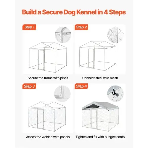 VEVOR Hundezwinger, 2,3 x 2,3 x 2,15 m, Hundehütte mit Sicherheitsschloss, Outdoor Hundehaus mit UV-Beständiger & Wasserdichter Dachabdeckung, Robuste Hundegehege/Auslauf für Große Hunde – Bild 5