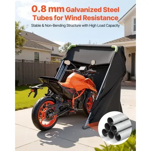 VEVOR Motorrad Zeltgarage, Motorrad Abdeckplane 2790x1095x1600 mm, Motorradgarage mit Sicherheitsschloss, 600D Oxford-Klappzelt, Allwetter-Motorradabdeckung mit Belüftungsfenstern, Schwarz – Bild 3