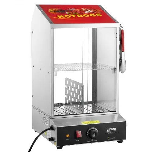 VEVOR Hot Dog Dampfgarer, 37L, 2-stufiger Hot Dog Hütten-Dampfgarer, 30℃~85℃ Temperaturregelung, elektrischer Brötchenwärmer mit Schiebetüren aus gehärtetem Glas, Trennplattenzange, Edelstahl, für Hot Dogs & Brötchen – Bild 10