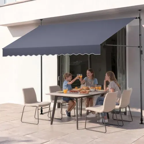 VEVOR Klemmmarkise 300 cm, Höhenverstellbare Markise mit Handkurbel, Terrassenmarkise UPF 80+ Sonnenschutz, Sonnenmarkise, Balkonmarkise, Ideal für Terrasse, Balkon & Garten, Dunkelgrau – Bild 7
