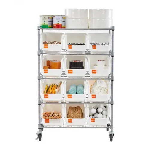 VEVOR Standregal, Lagerregal mit 5 Ebenen & 12 Stapelboxen, Regalsystem mit Rollen, mobile Werkzeugaufbewahrung für Garage, Lager, Büro, Restaurant, Klassenzimmer, Küche – Bild 9