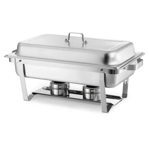 VEVOR rechteckiger Chafing Dish Set 8,5 L Speisenwärmer (2 Stk.) Buffet Warmhaltebehälter mit Griff & 1 Lebensmittelzange & Deckel & Brennstoffhalter, geeignet für Bankett Party Hochzeit Silber – Bild 9