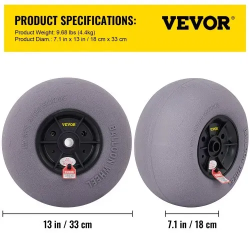 VEVOR 33 cm Ballonräder Reifen, TPU Strandräder Ersatz-Ballon-Sandreifen 55 kg Tragfähigkeit 2-3 PSI Niederdruck, für Kajakwagen Kanuwagen Strandwagen Gartenwagen Angelwagen – 2 Stück – Bild 6