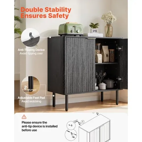 VEVOR Sideboard Küchenschrank mit 2 Ablageflächen, Buffetschrank im mittelalterlichen Stil für Wohnzimmer Eingangsbereich Küche, Aufbewahrungsschrank 80 x 37,5 x 80 cm Küchenbuffet Schwarz – Bild 5