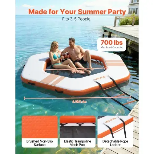 VEVOR Aufblasbares Schwimmdock, 2,6×2,6 m, Schwimmplattform mit Rutschfester Oberfläche, Tragetasche & Abnehmbarer Leiter, Schwimmende Insel, Wasserplattform für Pool, Strand & Meer, Orange VEVOR Aufblasbares Schwimmdock, 2,6×2,6 m, Schwimmplattform mit Rutschfester Oberfläche, Tragetasche & Abnehmbarer Leiter, Schwimmende Insel, Wasserplattform für Pool, Strand & Meer, Orange