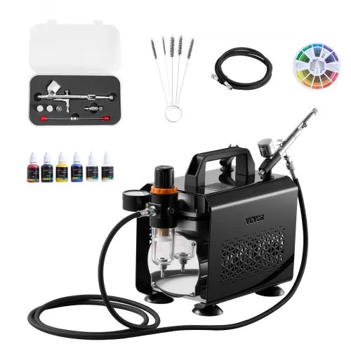 VEVOR Airbrush Set 1/6 PS mit Luftkompressor, 1 Dual Action Airbrush Pistole mit 3 Düsen (0,2/0,3/0,5 mm) & Schlauch & Acrylfarbe & für Kuchendekoration Modellmalerei Nagelkunst geräuscharm VEVOR Airbrush Set 1/6 PS mit Luftkompressor, 1 Dual Action Airbrush Pistole mit 3 Düsen (0,2/0,3/0,5 mm) & Schlauch & Acrylfarbe & für Kuchendekoration Modellmalerei Nagelkunst geräuscharm