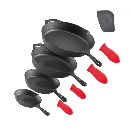 VEVOR Gusseisenpfanne Bratpfannen-Set (150 / 205 / 260 / 305 mm), Hochleistungs-Bratpfannen mit hitzebeständigem Griff, Kochpfanne, Küchenkochgeschirr, geeignet für Backofen Gas Elektro Schwarz VEVOR Gusseisenpfanne Bratpfannen-Set (150 / 205 / 260 / 305 mm), Hochleistungs-Bratpfannen mit hitzebeständigem Griff, Kochpfanne, Küchenkochgeschirr, geeignet für Backofen Gas Elektro Schwarz