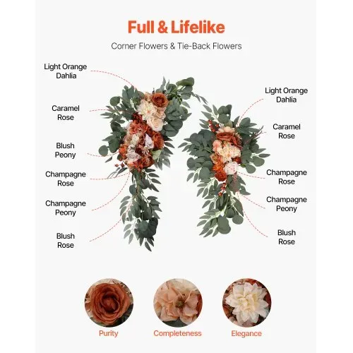 VEVOR Blumenset für Hochzeit Bogen, orangefarbene Blumen für Traubogen mit Vorhängen (4er-Set) – 2 Blumenarrangements, 2 transparente Vorhänge, für Zeremoniensträuße, Empfangshintergrunddekoration – Bild 4