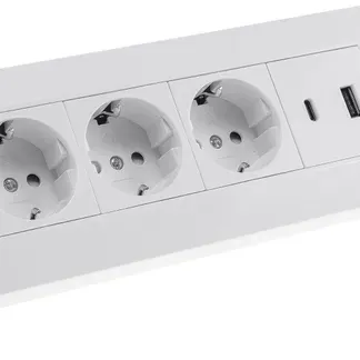4-fach Steckdosenblock, USB-A+C, weiß 250V~/ 16A, Aufbaumontage, USB 3,1A, PD 4-fach Steckdosenblock, USB-A+C, weiß 250V~/ 16A, Aufbaumontage, USB 3,1A, PD