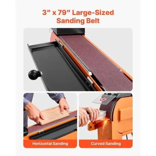 VEVOR Bandschleifer 7,62x200,7 cm, 2100 W, 900 U/min, Industriequalität, mit 0° - 45° einstellbarem Winkel & Staubabsauganschluss für die professionelle Holz- & Metallbearbeitung – Bild 2