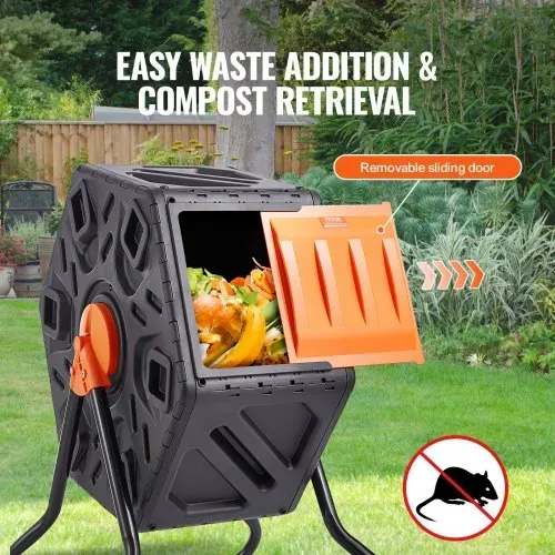 VEVOR Tumbling-Komposterbin Komposter Tumbler 70 L, Trommelkomposter 360° Drehbar Multifunktionaler Tumbling Komposter 605 x 510 x 730 mm, 20 kg Belastbarer Garten Kompostbehälter inkl. Handschuhe – Bild 2