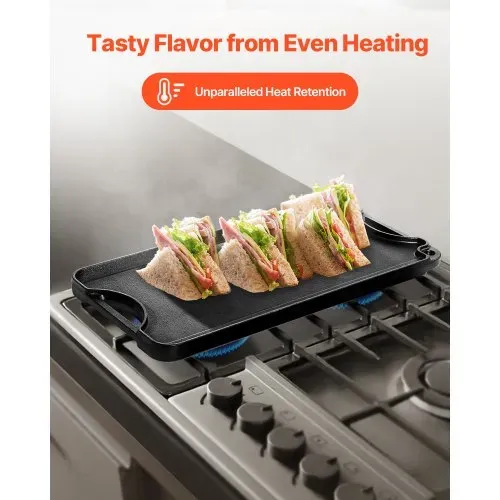 VEVOR wendbarer Grillplatte Bratpfanne Griddle aus Gusseisen (492 x 218 mm), tragbare rechteckige Pfanne mit Griff, Familienkochgeschirr für Herdplatten drinnen/draußen Grill, schwarz – Bild 5