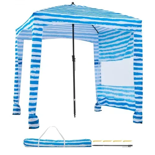 VEVOR Strand-Cabana 183 x183 cm Strandüberdachung mit Seitenwand, UPF 50+ Sonnenschutz, Strandpavillon mit Sandsäcken, tragbarer Sonnenschutz Sonnenschirm für Familie Freunde Blaue Streifen – Bild 8