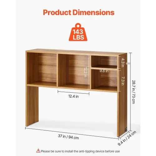 VEVOR Schreibtisch Bücherregal 1-stufiger Organizer (94 x 24 x 73 cm) Tischregale Schreibtisch Organizer Ausstellungsregal aus Spanplatten mit rutschfesten Füßen, für Büro Wohnheim, Holzfarbe – Bild 2