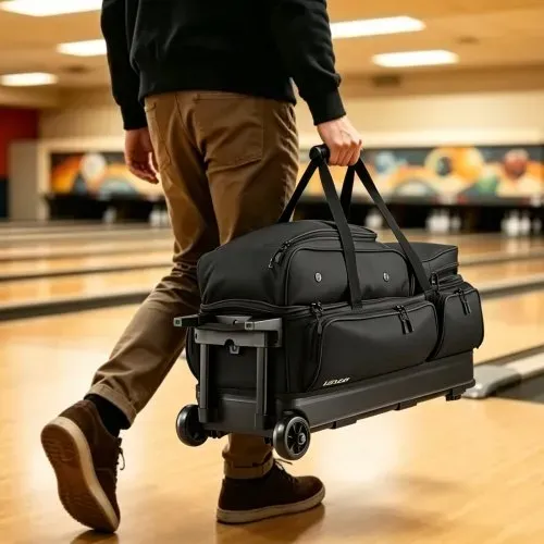 VEVOR Bowlingballtasche für 3 Bälle mit Doppelrollen & separatem Fach für Schuhe (bis US-Größe 16) & übergroßer Zubehörtasche, einziehbarer Griff lässt sich auf 105 cm ausziehen Schwarz VEVOR Bowlingballtasche für 3 Bälle mit Doppelrollen & separatem Fach für Schuhe (bis US-Größe 16) & übergroßer Zubehörtasche, einziehbarer Griff lässt sich auf 105 cm ausziehen Schwarz