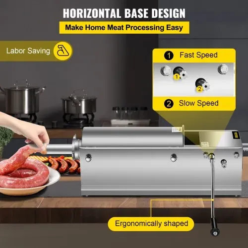 VEVOR Wurstfüller 5L Fleischwölfe Wurstmaschine Wurstfüllmaschine Horizontal Edelstahl Wurstspritze – Bild 3