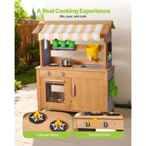 VEVOR Spielküche, Kinderküche, Spielzeugküche mit Löffeln, Spülbecken, Wassertank, Sonnenschutz, Schaufeln, Kochgeschirr & Zubehör, Outdoor-Holzküche für Kinder ab 3 Jahren, 795x339x1000mm – Bild 3