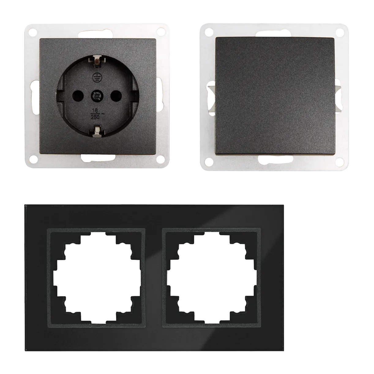 Schalter und Steckdosen Set McPower Flair ''Tür 2-fach-Style Profi'' Glasrahmen, Steckanschluss – Bild 3