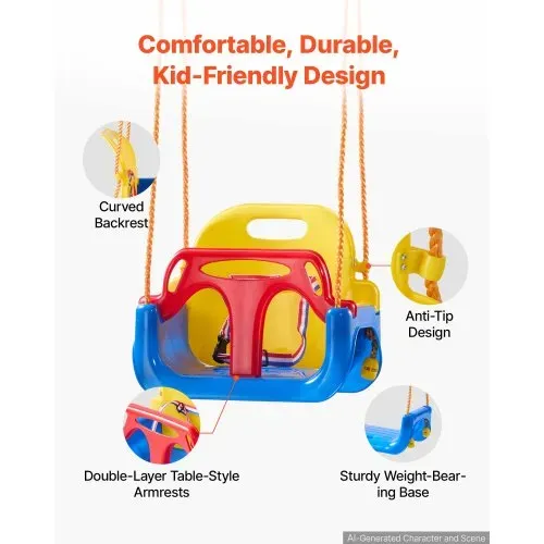 VEVOR 3-in-1 Babyschaukelsitz Tragkraft 136 kg Kinderschaukel Rot/Gelb/Blau, für Spielplätze Indoor & Outdoor, mit Verstellbaren Seilen & Karabinerhaken, für Kinder ab 6 Monaten, CE-& CPC-Zertifiziert – Bild 5