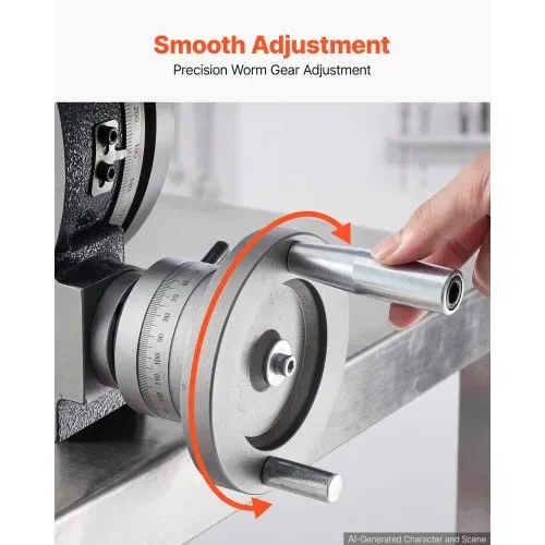 VEVOR Rundtisch Teilapparat Schwenkbar Horizontal/Vertikal 200 mm Drehtisch, für Fräsmaschinen & Bohrmaschinen, mit T-Nut & Skala, Schneckengetriebeverstellung, aus Gusseisen, Präzisionsindexierung, – Bild 4