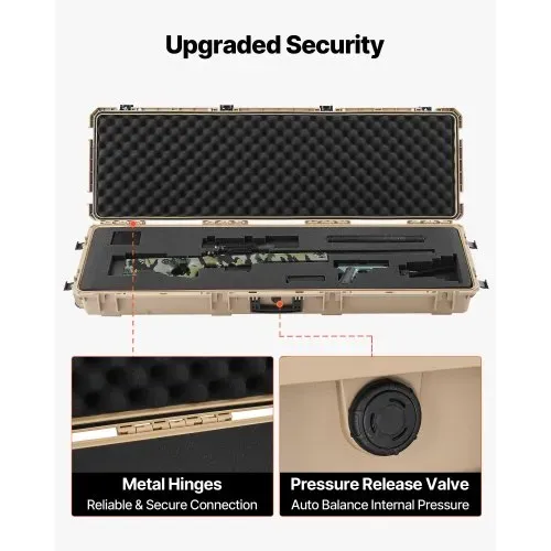 VEVOR Waffenkoffer mit Hartschale für Langwaffen, abschließbarer Gewehrkoffer mit vorgeschnittenen Schaumstoffen, Langwaffenkoffer Waffenaufbewahrung rollbar IP67 wasserfest, 139,1 x 43,5 x 18,8 cm Khaki – Bild 5