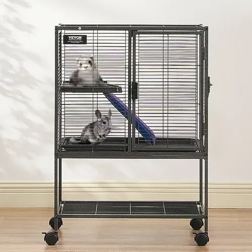 VEVOR 86,4 cm rollender Frettchenkäfig aus Metall, großer 2-stöckiger Critter Nation-Käfig, Kleintierkäfig mit Rampen und Tablett, einfach aufzubauen für Hausratten, Hamster, Meerschweinchen, Chinchillas, Eichhörnchen, Igel, Hasen – Bild 7