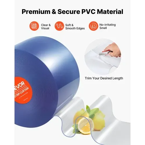 VEVOR Streifenvorhang, 150' Länge, 8" Breite, 0,08" Dicke, klare, glatte Kunststoff-Türstreifen, PVC-Vorhangstreifen-Tür-Großrolle für Lagerhallen, Fabriken, Supermärkte, Einkaufszentren, Hallen, Garagen – Bild 4