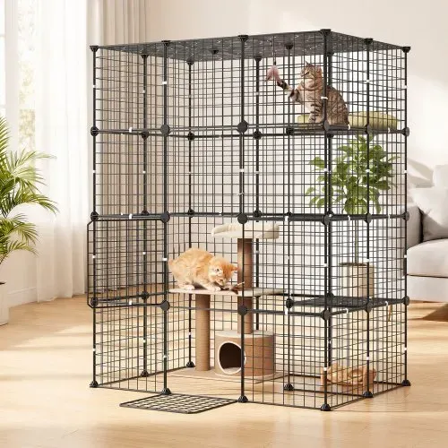 VEVOR Katzenkäfig Katzengehege 4-Stöckig Katzenauslauf 104,1x71,1x139,7cm, DIY-Katzenlaufstall Abnehmbarer Metallkäfig mit 4 Türen Ideal für 1-2 Katzen, Kätzchen Kleintiere Schwarz – Bild 7