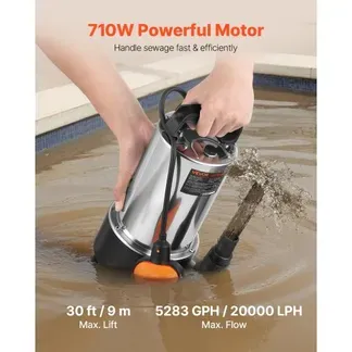 VEVOR 710W Tauchpumpe, 20000l/h, Schmutzwasserpumpe für Abwasser, Schmutzwasser & sauberes Wasser mit automatischem Schwimmerschalter, 9m Förderhöhe, für Pools, Teiche, überflutete Bereiche VEVOR 710W Tauchpumpe, 20000l/h, Schmutzwasserpumpe für Abwasser, Schmutzwasser & sauberes Wasser mit automatischem Schwimmerschalter, 9m Förderhöhe, für Pools, Teiche, überflutete Bereiche
