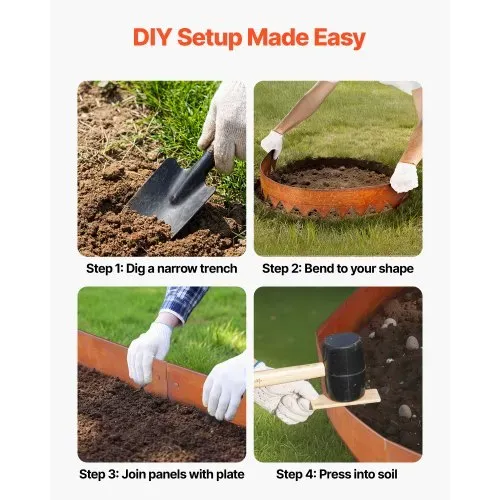 VEVOR Rasenkante, 6er-Pack, 1016x152 mm, Cortenstahl Beeteinfassung mit 8 Verbindungsplatten, Biegsame Beetbegrenzung, Rasenbleche, Mähkante Metall Gartenpalisade für Blumenbeete, Gartenwege – Bild 5