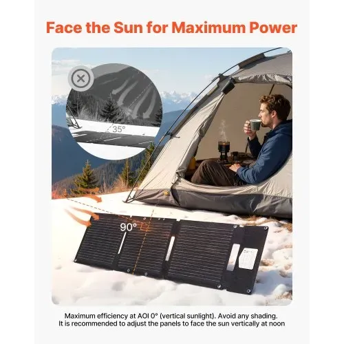 VEVOR Faltbares Solarpanel 30 W, 16BB N-Typ Monokristallines Solarmodul, Tragbares Solarladegerät mit USB-A-, USB-A (QC3.0)- & Typ-C-Anschlüssen für Camping, Rucksackreisen, Handys & Tablets – Bild 7