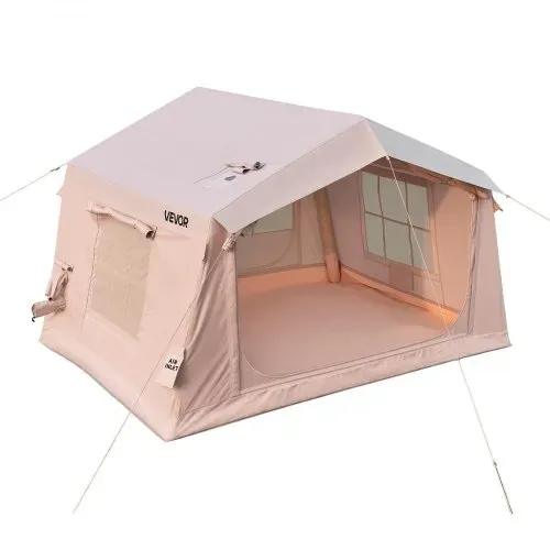 VEVOR Aufblasbares Zelt Glamping Luftzelt 3-5 Personen mit Pumpe Beige, für Outdoor-Aktivität Wasserabweisendes 420D Oxford-Gewebe Dachfenster Ofenrohrdurchführung Netzfenster & Tragetasche – Bild 10