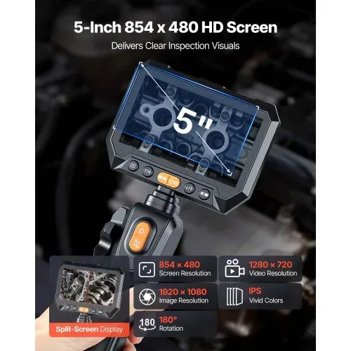 VEVOR Endoskopkamera mit Licht Drehbar, Inspektionskamera mit Zwei-Wege beweglichem Kopf, IP67 Wasserdichte Rohrkamera mit 5 Zoll Display 1,5 m Kabel 5000 mAh Akku, 6,2 mm Boreskopkamera für Auto Haus – Bild 3