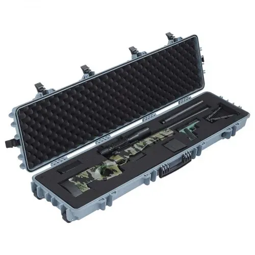 VEVOR Waffenkoffer mit Hartschale für Langwaffen, abschließbarer Gewehrkoffer mit vorgeschnittenen Schaumstoffen, Langwaffenkoffer Waffenaufbewahrung rollbar IP67 wasserfest, 138 x 38,5 x 16,5 cm Grau – Bild 10