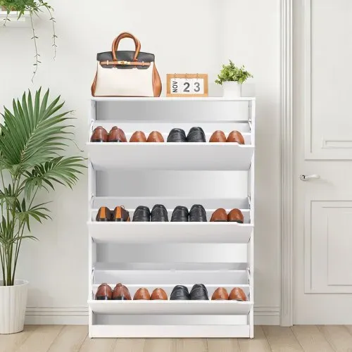 VEVOR Schuhschrank mit 3 Klappen, platzsparender Schuhkipper, freistehender Schuhregal-Organizer für den Eingang Flur Wohnzimmer Veranda, modernes Schuhregal 800 x 220 x 1165 mm Weiß – Bild 7