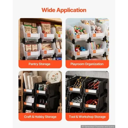 VEVOR Stapelboxen, 377 x 215 x 180 mm (12er-Pack), Sichtlagerboxen, Sichtlagerkasten zum Organisieren & Aufbewahren von Kleinteilen, Bürobedarf & anderem Zubehör, schwarz & transparent – Bild 2