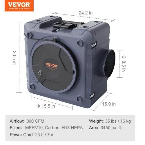 VEVOR Luftreiniger mit 3-stufiger stapelbarer Negativluftmaschine mit 800 CFM – Bild 6