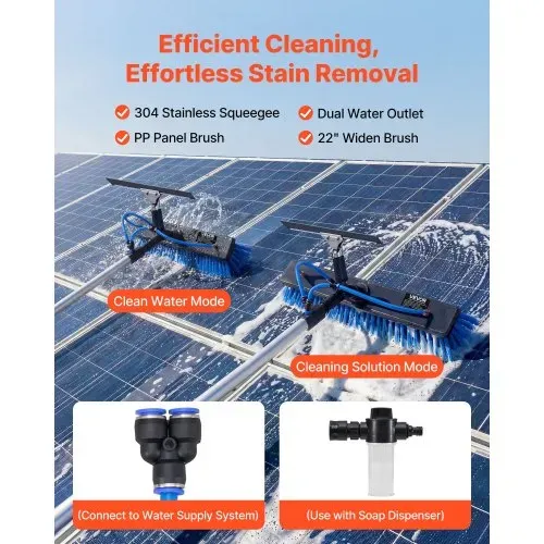 VEVOR 2-in-1 Teleskop Waschbürste für Solarpanel, Photovoltaik Reiniger Set mit 1,2-4,6m Alu-Teleskop 20m Wasseranschluss Abzieher Seifenspender, Reinigungsbürste für Solaranlage Fenster Terrassendach VEVOR 2-in-1 Teleskop Waschbürste für Solarpanel, Photovoltaik Reiniger Set mit 1,2-4,6m Alu-Teleskop 20m Wasseranschluss Abzieher Seifenspender, Reinigungsbürste für Solaranlage Fenster Terrassendach