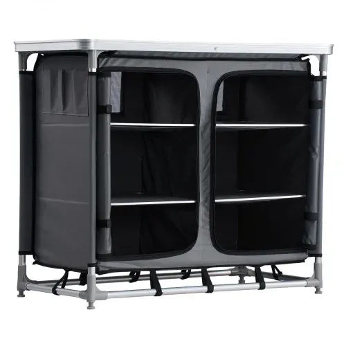 VEVOR Klappbare Campingküche, Tragbarer Campingschrank mit 6 Ablagefächern, Tragetasche & MDF-Tischplatte bis 50 kg Tragkraft, Küchenstation für Picknick, Grillen, Partys, Camping & Wohnmobilreisen – Bild 10